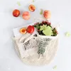 10st shoppingväska Mesh Net Woven Bomullspåsar Sträng Reusable Fruit Storage Väskor