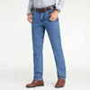 Nya Mäns Jeans 100% Bomull Hög Midja Straight Classic Blå Jeans För Män Höst Casual Denim Byxor Kvalitet Mjuka Män Overaller G0104