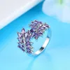 Cluster Rings Women's Ring Purple Leaf Cubic Zirconia Ladies Engagement Anniversary Gift Delicate Party Decoration1