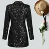 Jaqueta Mulheres Sexy Elegante Long Negro Lantejoula Beading Blaser Feminino Runway Designer Outwear Stage Blazer Slim Chique Top 2020