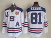 2010 فريق USA Hockey Jersey Retror Blue 9 Zach Parise 88 Patrick Kane 81 Phil Kessel 28 Brian Rafalski 39 Miller 15 Langenbrunner