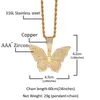 Mode Iced Out Solid Back Zircon Butterfly Halsband Guld Silver Plated Mens Hip Hop Smycken Gift