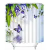 3D Fleur et papillon rideaux de douche belle nature rideau de salle de bain étanche à rideau de bain épaissis personnalisé T200711