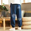 Pantalon homme 2022 été à revers hommes coton lin Bloom hommes rouge Style chinois Harem homme Pantalon Pantalon Hombre 5XL