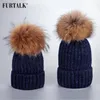 Beanie/Skull Caps Furtalk Real Raccoon Pom Hat Parent-Child Par Family Winter for Children1