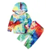 Детская одежда Комплекты Девушки с длинным рукавом с капюшоном Top + Tie Dye Брюки 2pcs / Sets Бутик Младенцы Casual Tie Dye Прохладный Яркий Fun одежды BY1607