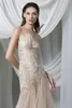 Champagne Evening Dresses Jewel Appliques Lace Beads Prom Gowns Custom Made Open Back Sweep Train Special Occasion Dress