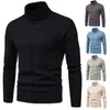 Hommes chandails marque de mode Slim tricot revers à manches longues col roulé couleur unie pull régulier pour hommes hiver col haut