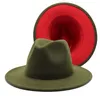 2021 الأحمر والأخضر المرقعة النساء للجنسين بنما الصوف ورأى فيدورا القبعات السيدات واسعة حافة حفلة تريلبي قبعة رعاة البقر موضة قبعة الجاز