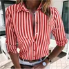 2020 Camisa Floral Striped Camisa Mulheres Blusas Mola Manga Longa V Pescoço Botão Camisetas Elegante Escritório Senhora Blusa Primavera Top1