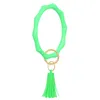 Silicone Wristlet Keychain Bracelet with Leather Tassel Bangle Keyring Large Circle Key Ring Bracelet For Women Girls Gifts HHA2208