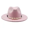 fedora solid elegant pearl belt buckle classic winter women hats pink fascinator wedding formal felt hat womens