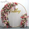 Ghirlande di fiori decorativi Decorazioni per arco di matrimonio europeo personalizzato Decorazioni per fiori artificiali Puntelli in ferro battuto Muro di fondo a righe finte