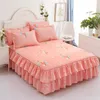 Hot New Bed Kjolar Set Double Layer BedsPread Floral Printed Bed Sheet Bilateral Bed Kjol + 2 Par Pillowcase Bedsheets WXY087