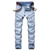 Men Big Pockets Cargo Jeans Slim Straight Stretch Denim Pants Patchwork Spliced Trousers Blue Black G0104