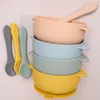 Bol de suceur pour bébé en silicone de haute qualité avec couvercle BPA BPA imperméable pour tout-petit set à plaque de silicone portable pour les enfants LJ201221