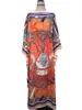 Roupa étnica Comprimento 130cm Busto 130 cm Elegante Impresso Silk Caftan Senhora Vestidos Loose Estilo Dashiki Mulheres Muçulmanas Africanas Long
