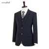 Op maat gemaakte hoge kwaliteit kamgeleerde wol marine streep zakelijke pak mannen slim fit pak (jas + broek + vest) 201106