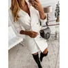 Kvinnor Kontor Lady Blazer Klänning Casual Notched Collar A-Line Mini Dresses Robe Femme Långärmad Knappar Slim Party