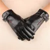 Luxe-merk lederen vrouwen handschoenen Hoge kwaliteit winter rijden handschoenen elegante strik zwarte dame schapenvacht handschoen