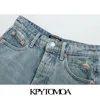 KPYTOMOA Women Chic Fashion Ripped Frayed Denim Shorts Vintage High midjextlåsfästfickor Kvinnliga korta jeans Mujer 201029