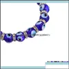 Pärlsträngar armband smycken pärlor mode män kvinnor blå färg runda form onda ögonpärlor lampwork glaserade glas pärla energy yoga crys
