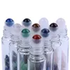 Bottiglia di profumo Pietre semipreziose naturali Olio essenziale Gemma Roller Ball Bottiglie Vetro trasparente Guarigione Chip di cristallo Confezione da 10 ml
