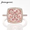 PANSYSEN 10MM 스퀘어 Morganite 보석 반지 여성용 솔리드 925 스털링 실버 스파크 칵테일 링 웨딩 파인 쥬얼리 201006