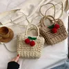 Shoppingkassar Cherry Small Straw hink för kvinnor Ny mode Handväska Seaside Vacation Beach Girls Shoulder Messenger220307