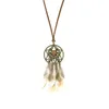 S2001 Hot Fashion Jewelry Vintage Feather Necklace Round Pendant Long Sweater Necklace