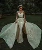 Saudi Arabic Sequins Wedding Dresses with Detachable Train Lace Sheer Long Sleeve Bridal Gowns Luxurious Vintage Robes De Mariee248V