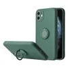 Custodie per telefoni sottili in gomma morbida in silicone liquido per iPhone 13 12 Mini 11 Pro Max XR XS X con supporto per anello Supporto per auto magnetico Custodia protettiva per fotocamera completa