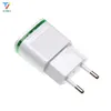 500 stks / partij 5v 2A EU US Plug LED-licht 2 USB-adapter Mobiele telefoon Wall Charger Apparaat Micro-gegevens Opladen voor iPhone 5 6 iPad Samsung