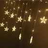 Decoração de luzes de cortina de estrela LED no quarto 2.5x1m janela decorativa de Natal festa de férias iluminação EU Plug Garden Garland 201203