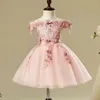 Girl's Dresses Flower Girl Bead Decoration Long Dress 2021 Wedding Party Exchange Ball Beauty Sexy Shoulder1