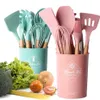 Silicone Cooking Utensils Conjunto de non-stick Spatula Shovel Handle de madeira Cozinhar ferramentas Conjunto com caixa de armazenamento Kitchen Tool Accessories 201022