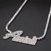 Unik Mode Custome Namn Brev Halsband Guldpläterad Bling Icy CZ Letter Pendant Halsband med 4mm 20inch CZ Tennis Chain för män Kvinnor