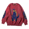 Män hiphop tröja pullover streetwear japansk dinosaurie tryck stickad tröja retro vintage höst hiphop tröjor jumper 201203