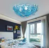Creative blue bird nest ceiling lamp children's room bedroom Mediterranean style lighting restaurant lighting warm romantic