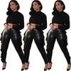 Calças femininas Capris Causal Mulheres PU Couro Alto Cintura Jogger Sportwear Rupa Roupa Sólida Primavera Roupas Para Roupa