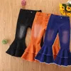 En Yeni 2-7Y Bebek Çocuk Kız Bebek Bell-Bottoms Pant Denim Yüksek Bel Geniş Bacak Jeans Pantolon Pantolon