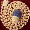 青い帽子ペンダントゴールドカラー素材銅の立方体ジルコンヒップホップロックストリートジュエリーと20mmキューバチェーン付きの漫画の顔