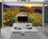 Blumentapete an der Wand, romantische Landschaft, 3D-Wandbild, Sonnenuntergang, Blumenlandschaft, individuelle 3D-Fototapete, Heimdekoration