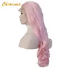 Synthetic Lace Front Wig Long Body Wave Hair Pink Wig Natural Hairline High Temperature Fiber Cosplay Wigs for Women