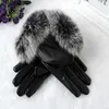 Пяти пальцев перчатки 1 пара зимних женщин кожа кожа замша бархата бархатного сенсорного экрана рукаватели теплые наружные черные моды1