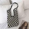 Knitted Checkerboard Bag New Leather Shoulder Belt Single Shoulder Woven Bag Black and White Checkerboard Underarm Bag