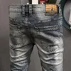Męskie Dżinsy Włoski Styl Moda Mężczyźni Retro Niebieski Elatsic Slim Fit Ripped Denim Spodnie Wysokiej Jakości Streetwear Vintage Designer Spodnie