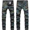 Fashion-21 stilar Mens Jeans Fold Motorcykelbyxor Straight Slim Fit Europa och Amerika Ripped Hole Washed Fashion Byxor Penna Byxor St