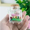 6pcs 50ml Small Square Shape Bottle With Corks Lid Empty Glass Bottles Gift Liquid Food Grade Seal Jars Vials