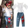 Ins Explosion New Girls Suit European Rose Sling Lace Jeans 2 pezzi di un ricambio per bambini Vestiti per bambini Abbigliamento per bambini Set LJ200917